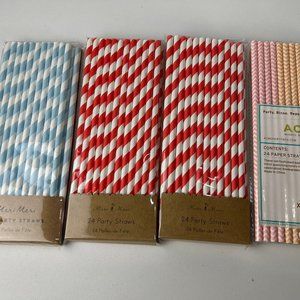 New 4 sets of 24 Papers StrawsMeri Meri & Acme Orange, Blue, Chevron, Striped